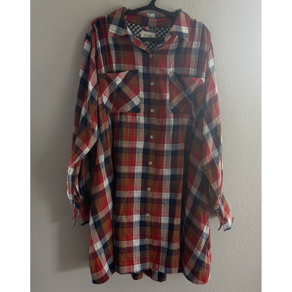 Aura Womens Plaid Dress M Cotton Western Cowgirl LWD2206-RD Multicolor